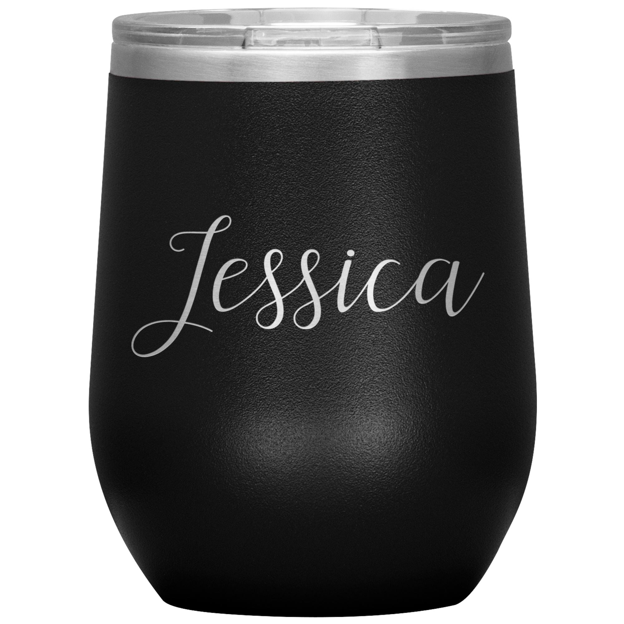 Jessica - Personalized Wine Tumbler Wine Tumbler teelaunch Black 