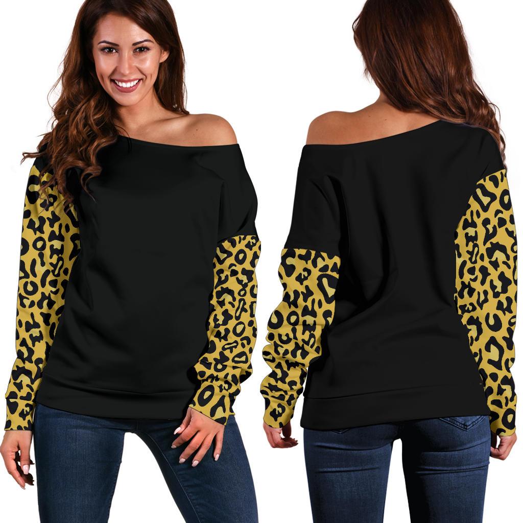 Cheetah Black - Women's Off Shoulder Sweater GearRex 