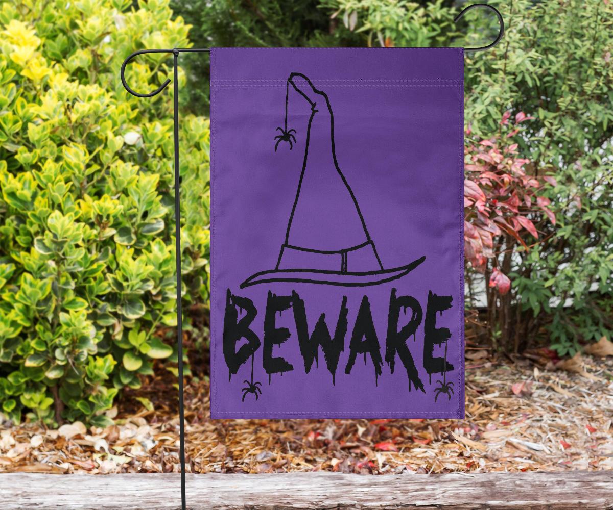 Beware Witches Hat (Purple) - Halloween Flag GearRex Flag - Beware Witches Hat (Purple) - Halloween Flag Garden Flag (18" X 12") 