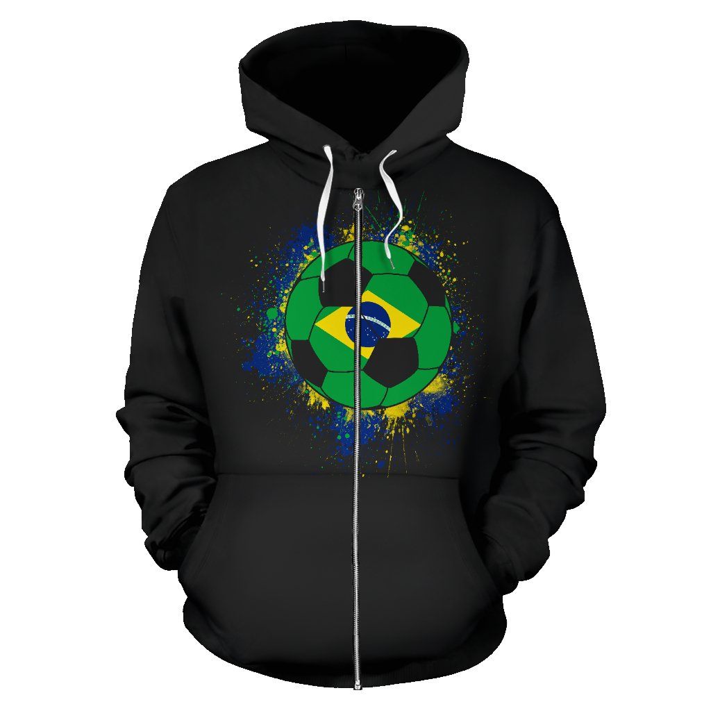 Brazil Soccer Zip-Up Hoodie GearRex Men's Zip-Up HoodieBrazil Soccer Zip-Up Hoodie S 