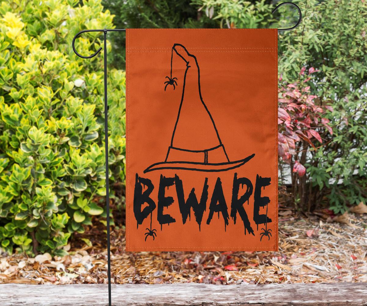 Beware Witches Hat (Orange) - Halloween Flag GearRex Flag - Beware Witches Hat (Orange) - Halloween Flag Garden Flag (18" X 12") 