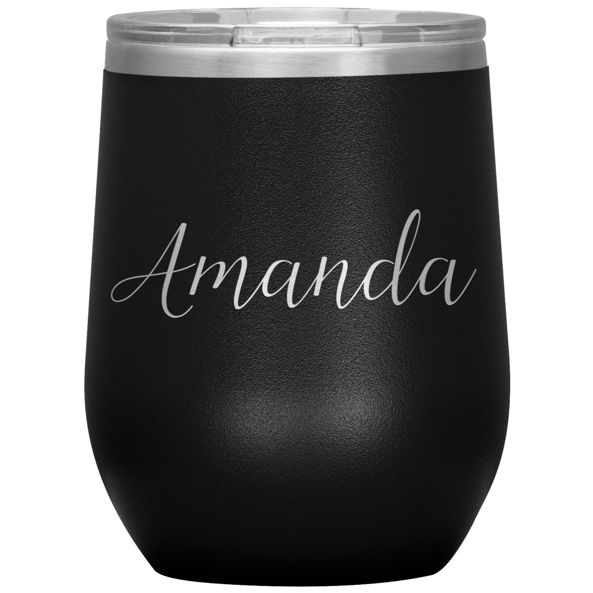 Amanda - Personalized Wine Tumbler Wine Tumbler teelaunch Black 