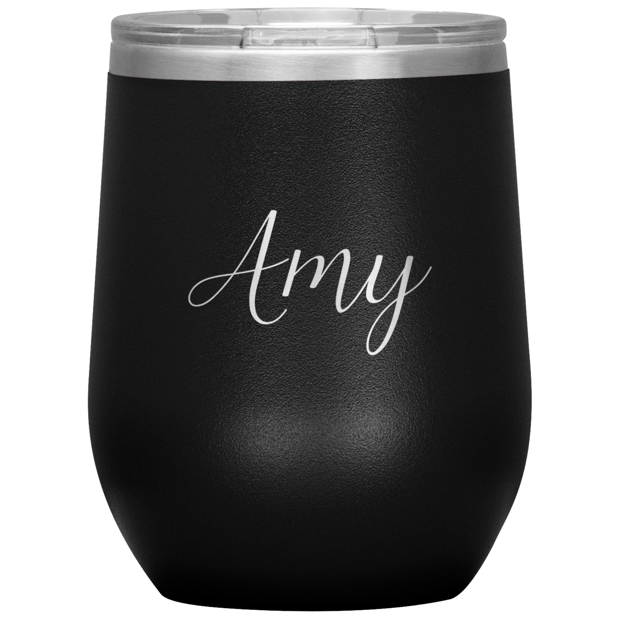 Amy - Personalized Wine Tumbler Wine Tumbler teelaunch Black 