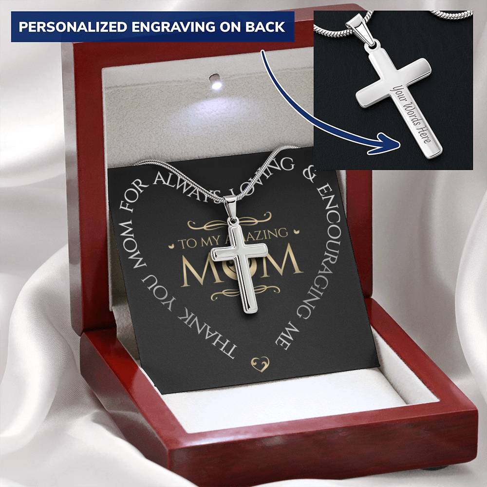 To My Amazing Mom - Cross Necklace Jewelry ShineOn Fulfillment Mahogany Style Luxury Box 
