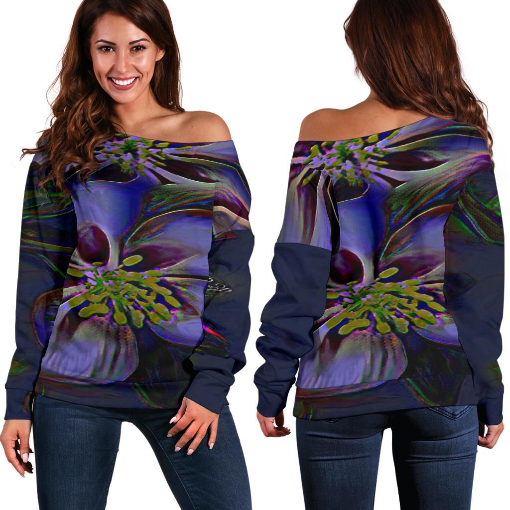 Floral Embosses: Double Columbine 01-02 Off Shoulder Sweater GearRex 